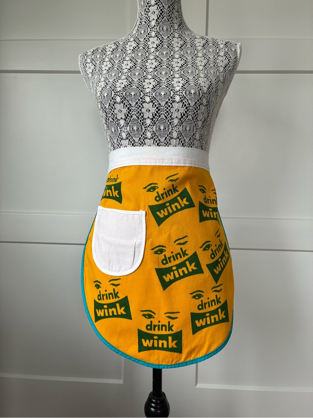 Vintage ‘Drink Wink' Yellow Half Apron with Pocket